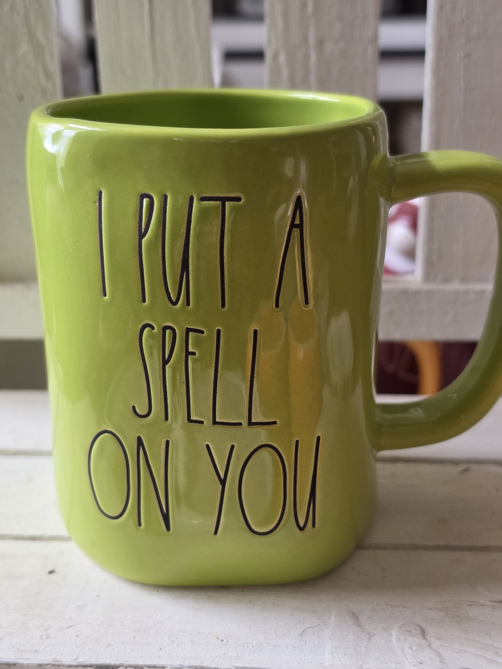 Green Ceramic Mug with 'I Put a Spell on You' Script